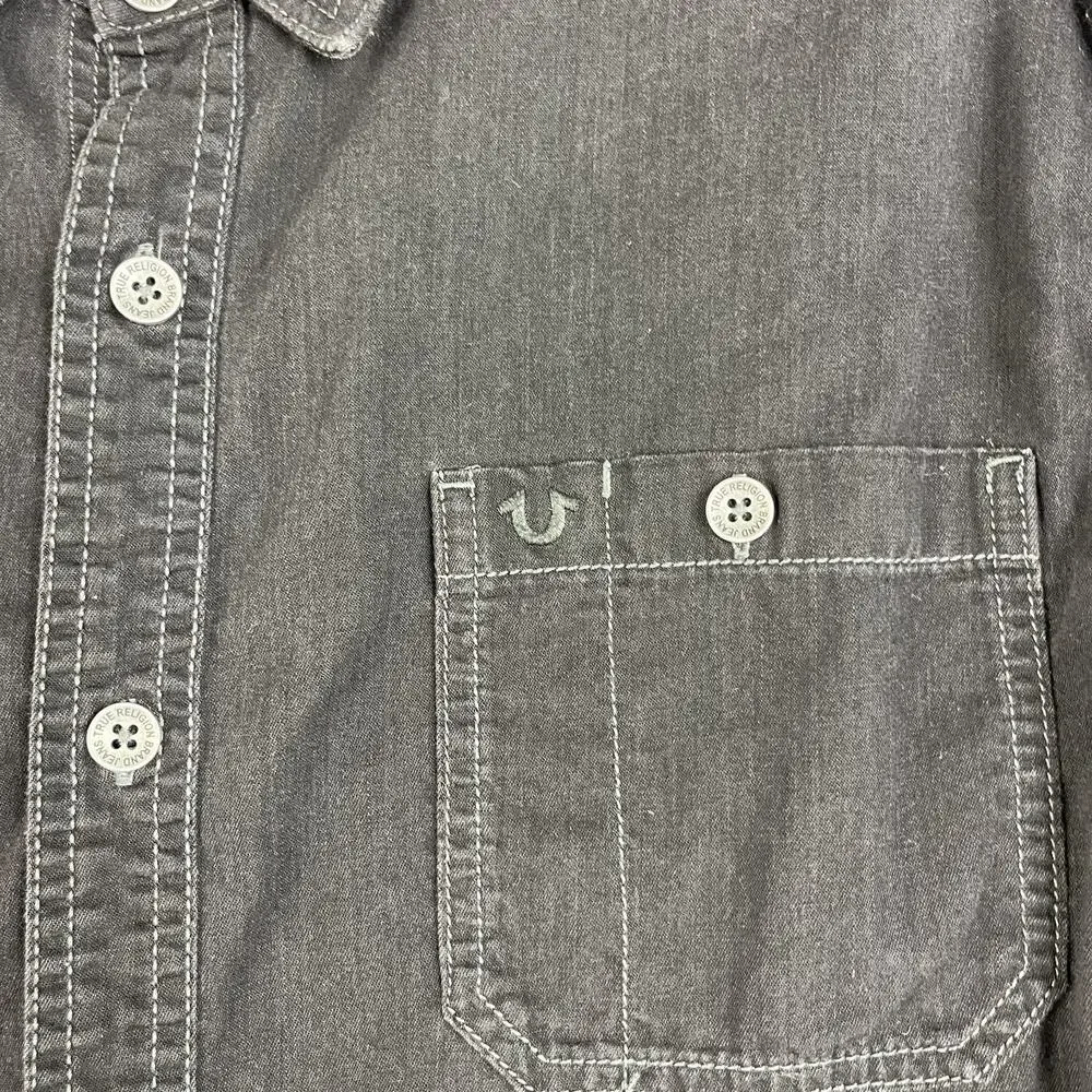 True Religion Heritage‎ Shirt Mens 2XL Black Button Up Long Sleeve Workwear